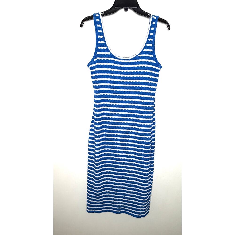 Maurices 24/7 Striped Bodycon Midi Dress Sz S Blue White Textured Beach Coastal